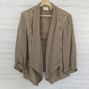 Chico's Jacket Draped front with lace panels sz 2